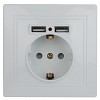 1-410-01 Розетка Intro Plano 1-410-01 с заземлением 2P+E Schuko со шторками 16А-250В + 2хUSB 5В-2 1А IP20 СУ белый
