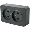Розетка 2-местная б/з открытой установки, 250В, 10А, IP20, серия София, черный матовый, MS