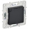 SKANDY Розетка 1-местная с заземлением с защитными шторками и крышкой 16А IP44 SK-R11G графит IEK
