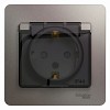 GLOSSA розетка с заземлением со шторками с крышкой в сборе IP44 платина Systeme (Schneider