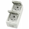 Вертикальная розетка 2-местная с крышкой с/з, 250В, 16А, IP54, серия Велена, белый/серый