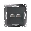 Розетка компьютерная 2-местная RJ-45 (механизм), серия Катрин, GLS00-7109-06, графит