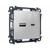 MA411010 Комплект механизма розетки ALFA Серебро глянец 2USB A+C 20W (быстрая зарядка) QUANT (AP4110, VM177)