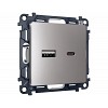 MA511010 Комплект механизма розетки ALFA Сталь матовый 2USB A+C 20W (быстрая зарядка) QUANT (AP5110, VM177)