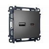 MA661010 Комплект механизма розетки ALFA Антрацит серый 2USB A+C 20W (быстрая зарядка) QUANT (AP6610, VM177)