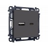 MA911010 Комплект механизма розетки ALFA Графит мягкое касание 2USB A+C 20W (быстрая зарядка) QUANT (AP9110, VM177)