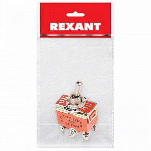Тумблер 250В 15А (6c) вкл-выкл-вкл двухполюсный (KN-203) REXANT (в упак. 1шт.)