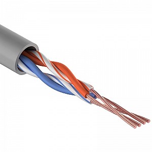 Кабель витая пара U/UTP, CAT 5e, PVC, 2PR, внутренний, многопроволочный, серый, 305м REXANT