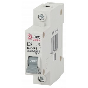 SIMPLE-mod-06  Автоматический выключатель ЭРА SIMPLE SIMPLE-mod-06 ВА 47-29 1P 32А кривая C 4,5кА