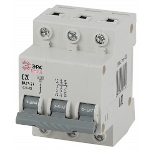 SIMPLE-mod-22 Автоматический выключатель ЭРА SIMPLE SIMPLE-mod-22 ВА 47-29 3P 20А кривая C 4,5кА
