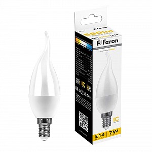 Лампа светодиодная, (7W) 230V E14 2700K на ветру C37T, LB-97