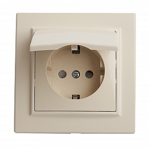 Розетка 1-местная с/з с крышкой, серия Эрна, PST16-9012-02, слоновая кость