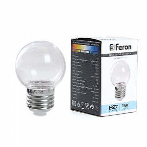 Лампа светодиодная, (1W) 230V E27 6400K G45 прозрачная, LB-37