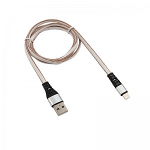 Кабель USB-A – Lightning, 2,4A, 1м, в белой нейлоновой оплетке, плоский REXANT