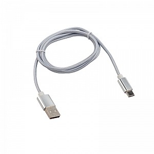 Кабель USB-A – Type-C, 2,4A, 1м, в серебрянной нейлоновой оплетке REXANT