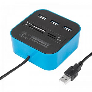 Разветвитель USB на 3 порта + картридер (все в одном) черный REXANT