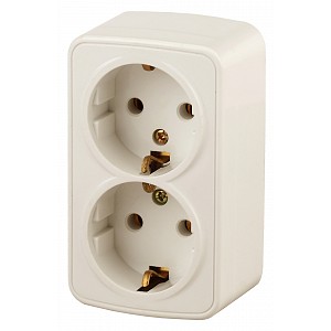 3-204-02 Розетка Intro Polo 3-204-02 с заземлением двойная 2х2P+E Schuko 16A-250В IP20 ОУ слоновая кость