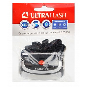 Ultraflash LED5380 (фонарь налобный, черный, 3 Ватт COB LED, 3 реж, 3 x R03, пласт, пакет)