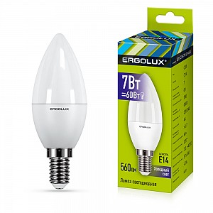 Ergolux LED-C35-7W-E14-6K (Эл.лампа светодиодная Свеча 7Вт E14 6500K 220-240В)