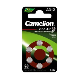 Camelion ZA312 BL-6 Mercury Free (A312-BP6(0%Hg), PR41 батарейка для слуховых аппаратов, 1.4V) (упак. 6 шт.)