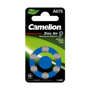 Camelion  ZA675 BL-6 Mercury Free (A675-BP6(0%Hg), PR44 батарейка для слуховых аппаратов, 1.4V) (упак. 6 шт.)