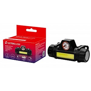 Ultraflash E1340 (фонарь налоб.аккум 3,7В,димм.,черный, XPE + COB LED, 3 Ватт, 2 реж., магнит, бокс)