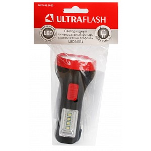 Ultraflash LED16014 (фонарь, черный, 1+4SMD LED, 2 реж., 1XR6, пластик, блистер-пакет)