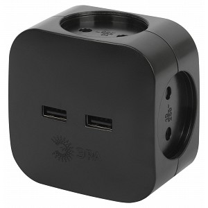 SP-4-USB-B  Разветвитель электрический ЭРА SP-4-USB-B на 4 розетки + 2xUSB 2400mA без заземления 10А черный