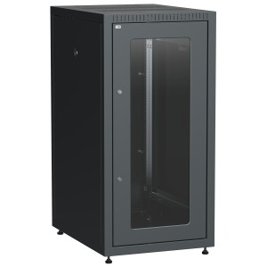 ITK LINEA E Шкаф напольный сетевой 19" 24U 600х800мм стеклянная передняя дверь задняя металлическая черный