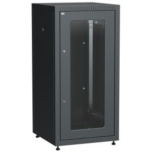 ITK LINEA E Шкаф напольный сетевой 19" 24U 600х600мм стеклянная передняя дверь задняя металлическая черный