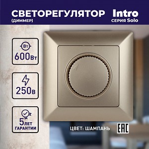 4-401-04 Светорегулятор Intro Solo 4-401-04 поворотный, 600Вт 230В, IP20, СУ, шампань