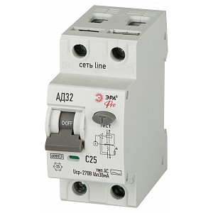 D326E2C25АC30P  АВДТ 6кА ЭРА PRO D326E2C25АC30P АД-32 электронное 1P+N C25 30мА тип АC защита 270В