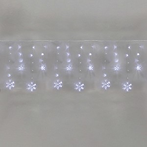 Гирлянда Бахрома со снежинками 2,4х0,9м, 150LED БЕЛЫЙ, прозрачный ПВХ, IP20, свечение с динамикой, 230В, не соединяется, с контроллером 8 режимов