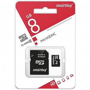 micro SDHC карта памяти Smartbuy 008 ГБ Сlass 4, с адаптером SD