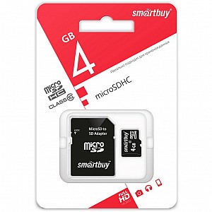 micro SDHC карта памяти Smartbuy 004 ГБ Class10, с адаптером SD