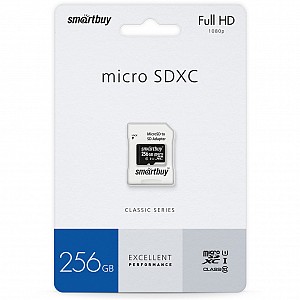 micro SDXC карта памяти Smartbuy 256 ГБ UHS-1, с адаптером SD