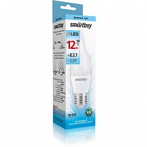 Светодиодная (LED) Свеча на ветру матовая Лампа Smartbuy-C37-12W/4000/E27 (SBL-C37Can-12-40K-E27)