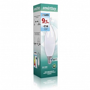 Светодиодная (LED) Свеча на ветру матовая Лампа Smartbuy-C37-9,5W/4000/E14 (SBL-C37Can-9_5-40K-E14)