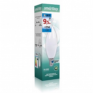 Светодиодная (LED) Свеча на ветру матовая Лампа Smartbuy-C37-9,5W/6000/E14 (SBL-C37Can-9_5-60K-E14)