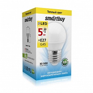Светодиодная (LED) Лампа Smartbuy-G45-05W/3000/E27 (SBL-G45-05-30K-E27)