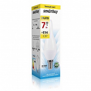Светодиодная (LED) Свеча на ветру матовая Лампа Smartbuy-C37-07W/3000/E14 (SBL-C37Tip-07-30K-E14)