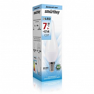 Светодиодная (LED) Свеча на ветру матовая Лампа Smartbuy-C37-07W/4000/E14 (SBL-C37Tip-07-40K-E14)