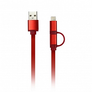 Дата-кабель Smartbuy USB - 2 в 1 Micro+8 pin, длина 1 м, красный (iK-212 red)