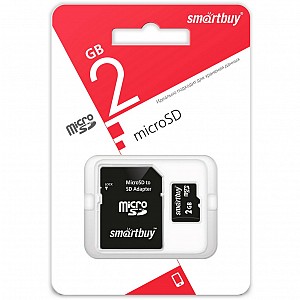 micro SD карта памяти Smartbuy 002 ГБ Class4, с адаптером SD