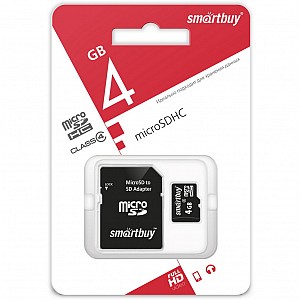 micro SDHC карта памяти Smartbuy 004 ГБ Class 4, с адаптером SD