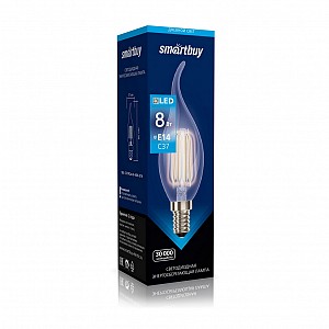 Светодиодная (LED) Свеча на ветру Лампа FIL Smartbuy-C37-8Вт/4000К/E14 (SBL-C37FCan-8-40K-E14)