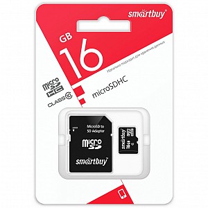 micro SDHC карта памяти Smartbuy 016 ГБ Class10, с адаптером SD