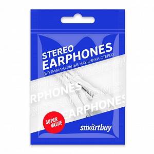 Внутриканальная гарнитура Smartbuy S6, белая, цветной пакет (SBH-202) / 100