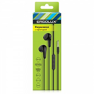 ERGOLUX ELX-WHP01-C02 (Наушники вкладыши с микрофоном проводные, 3.5мм, 1,2м, Черные, Коробка)