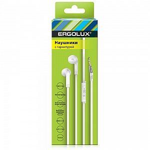 ERGOLUX ELX-WHP02-C01 (Наушники вкладыши с микрофоном проводные, 3.5мм, 1,2м, Белые, Коробка)